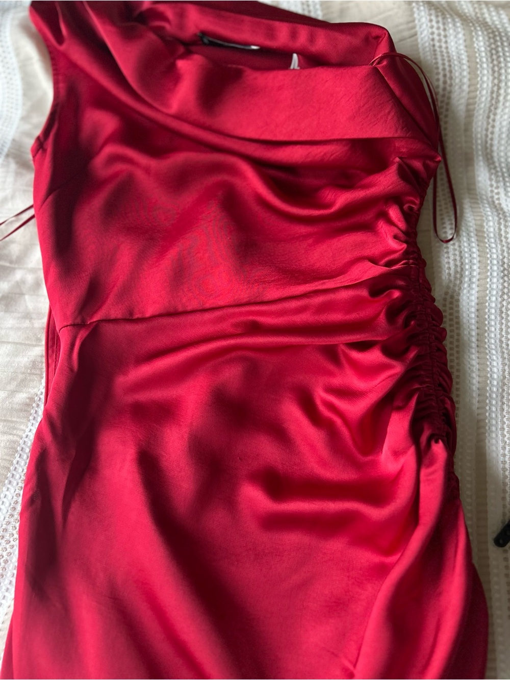 Mango One-Shoulder Wine Red Ruched Gown - Picture 4 of 10